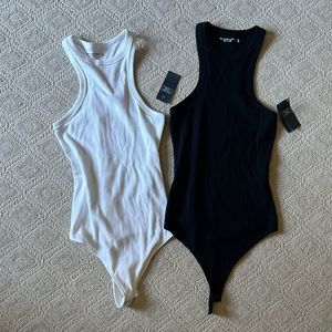 Abercrombie & Fitch Ribbed Scuba Essential Bodysuit Pair M Black & White NWT